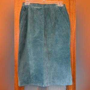 Petite Illustrations Teal Vintage Genuine Leather Suede Lined Pencil Skirt NWT-8